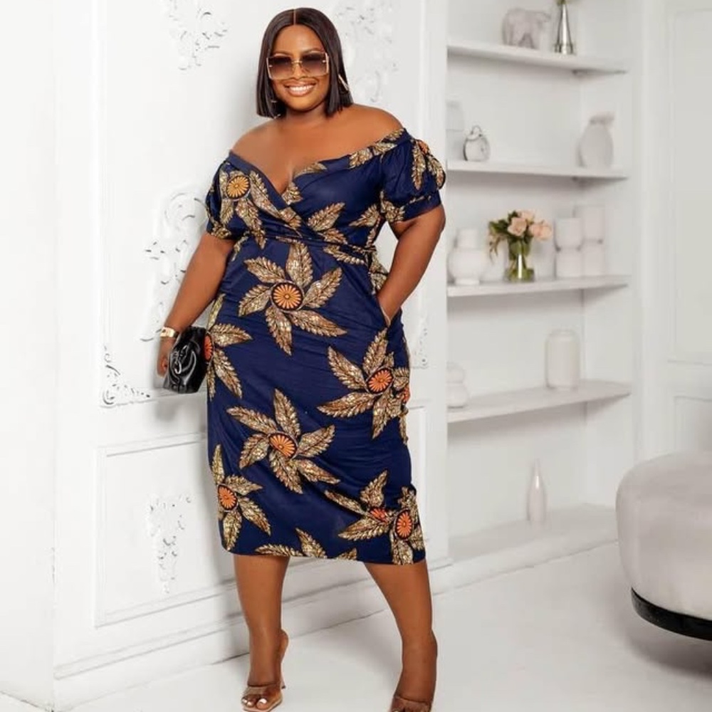 Ankara Idia African Print Off Shoulder Midi Dress Mae Otti